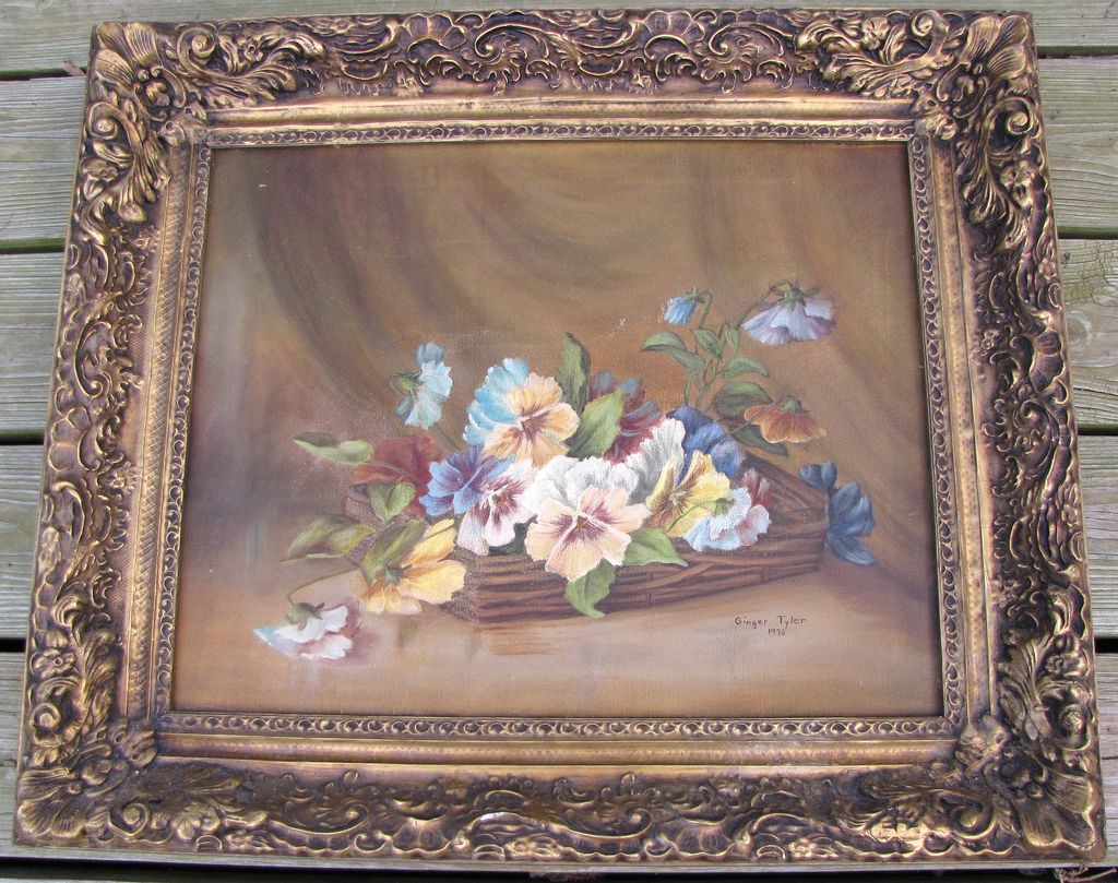 Lovely Framed Painting of Pansies, Local Artist, Ginger Tyler, 1973 Lovely Framed Painting of Pansies, Local Artist, Ginger Tyler, 1973