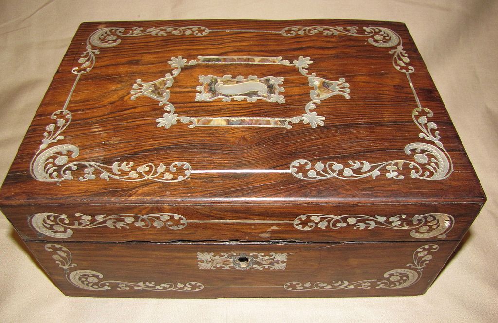 Lovely Antique MOP Inlay Writing Box, English Lovely Antique MOP Inlay Writing Box, English