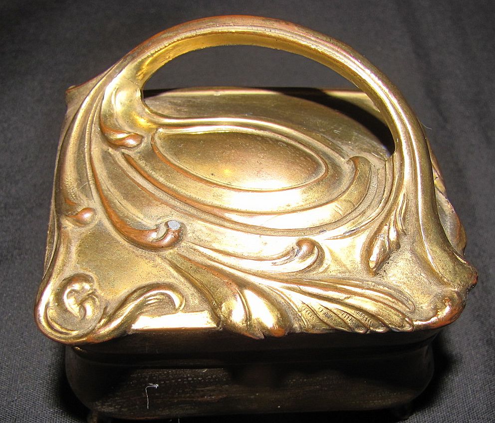 Small Gold Washed Jewelry Box, B & W 122, Art Nouveau Small Gold Washed Jewelry Box, B & W 122, Art Nouveau