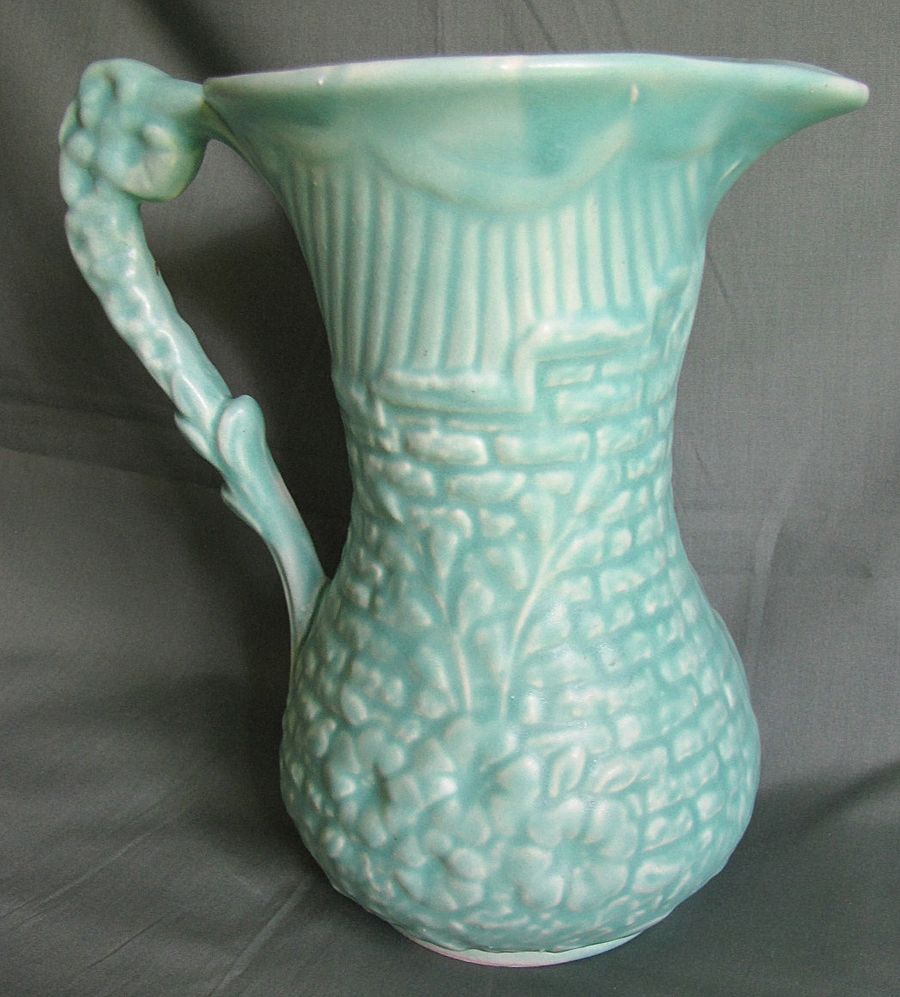 Vintage Green Pottery Pitcher (Vase) Arthur Wood England from tomjudy