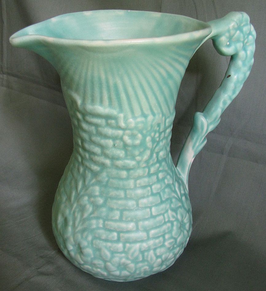 Vintage Green Pottery Pitcher (Vase) Arthur Wood England from tomjudy