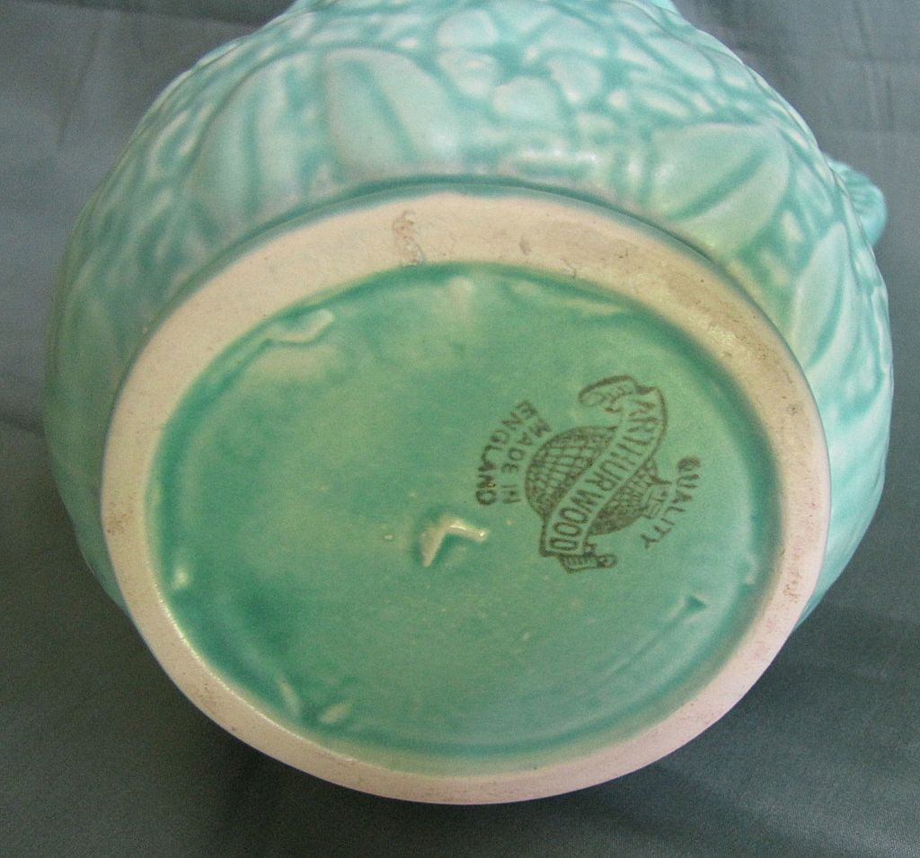 Vintage Green Pottery Pitcher (Vase) Arthur Wood England from tomjudy
