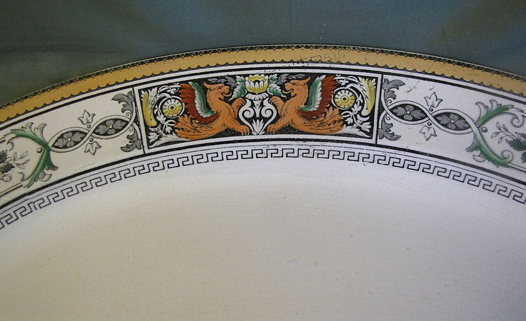 Huge Polychrome Enameled Ironstone Platter, Early 19th C., England Huge Polychrome Enameled Ironstone Platter, Early 19th C., England