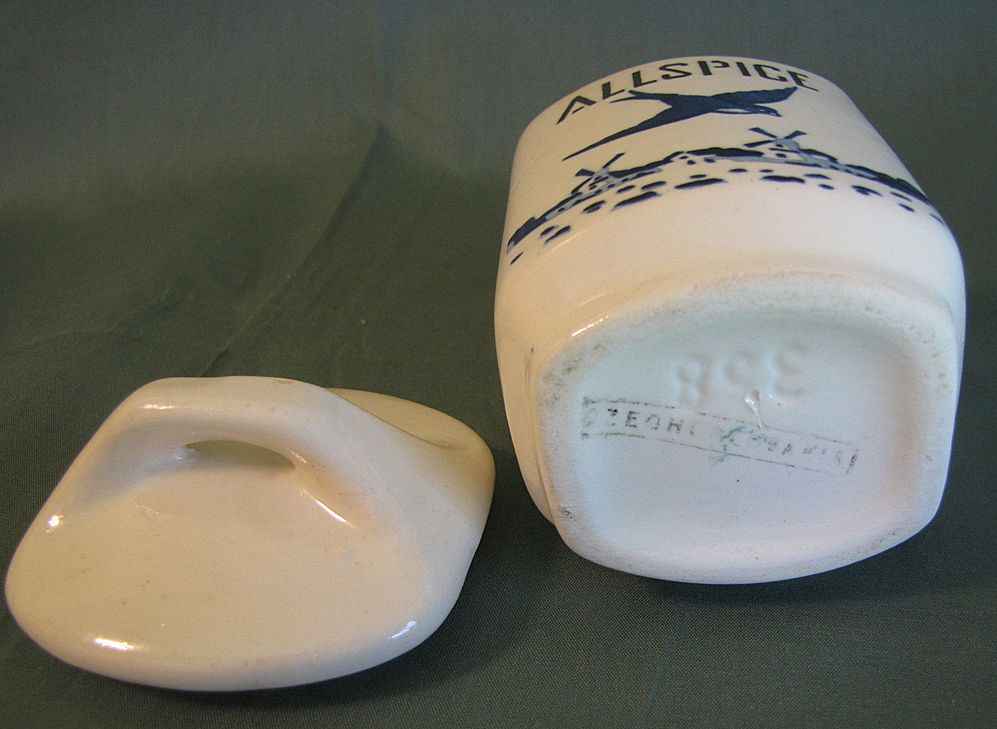 1920-30 BlueBird-Delft Spice Canister, YVONNE, Czechoslovakia, ALLSPICE 1920-30 BlueBird-Delft Spice Canister, YVONNE, Czechoslovakia, ALLSPICE