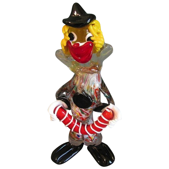 Vintage Colorful Murano Glass Clown Holding an Accordion Vintage Colorful Murano Glass Clown Holding an Accordion