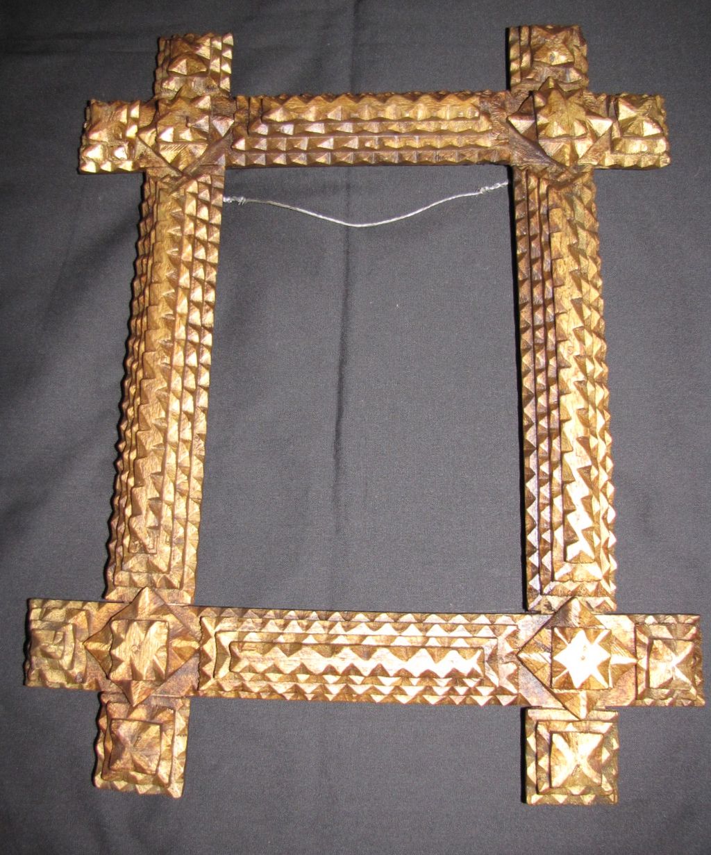 Lovely Antique FourLayer ChipCarved Tramp Art Frame, Painted from tomjudy on Ruby Lane