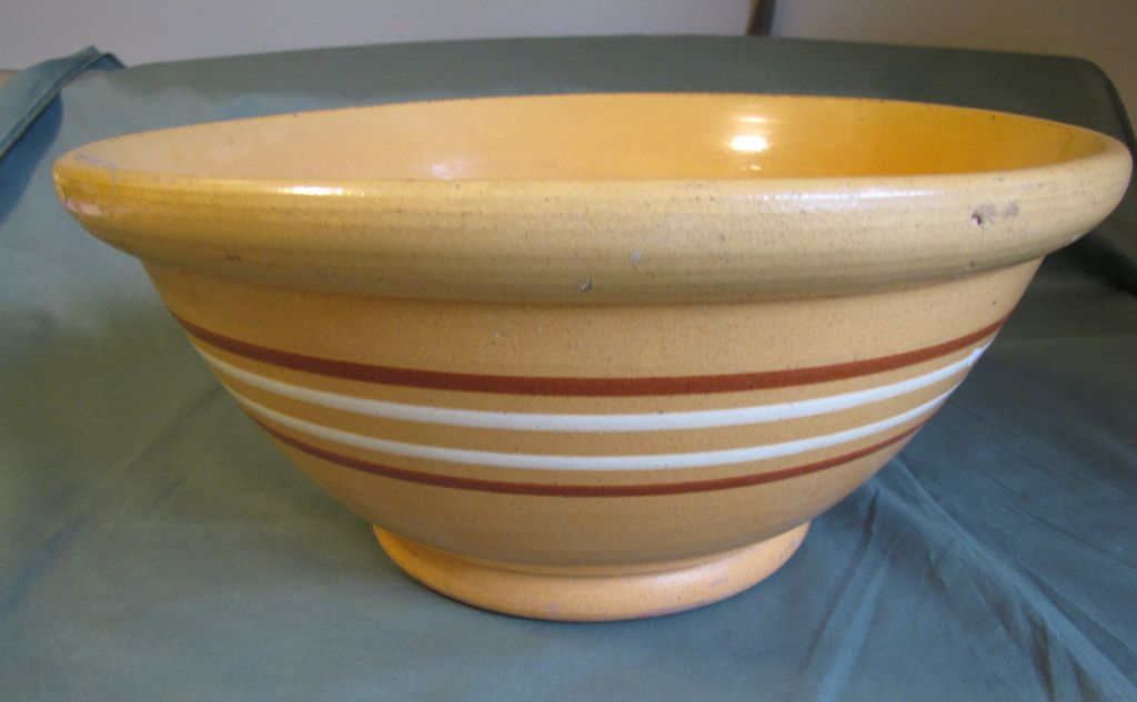 Large Early Yellow Ware Bowl Brown Stripes, No Marks from tomjudy on