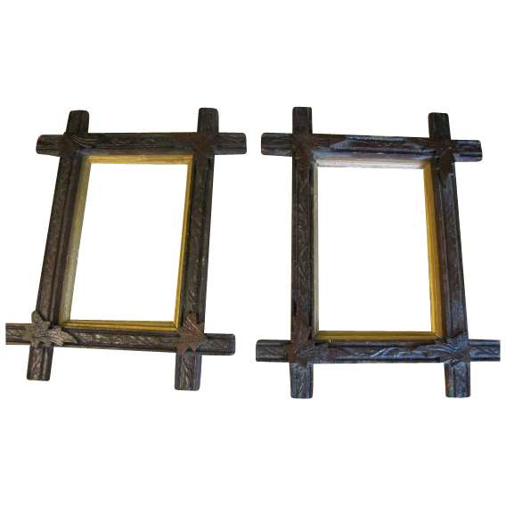 Pair of Matching Carved Wood Photo Frames, Criss-Cross Pair of Matching Carved Wood Photo Frames, Criss-Cross