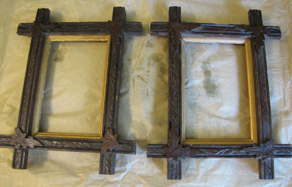 Pair of Matching Carved Wood Photo Frames, Criss-Cross Pair of Matching Carved Wood Photo Frames, Criss-Cross