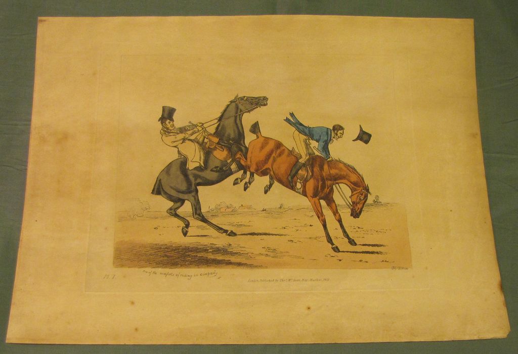C. 1821 Colored Engraving Henry Alken "One of the Comforts of Riding in Company" C. 1821 Colored Engraving Henry Alken "One of the Comforts of Riding in Company"