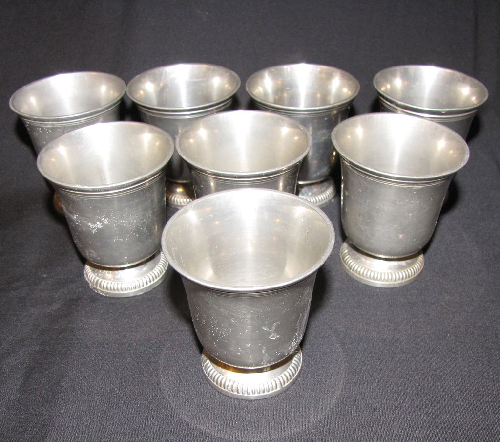 Set of 8 Small French Pewter Beakers, ETAIN d'Art Set of 8 Small French Pewter Beakers, ETAIN d'Art