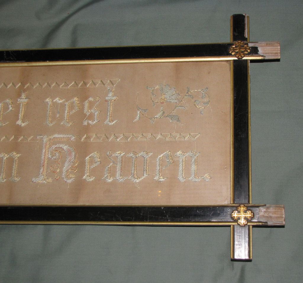 Lovely Punched Paper Sampler, Original Frame, "SWEET REST IN HEAVEN