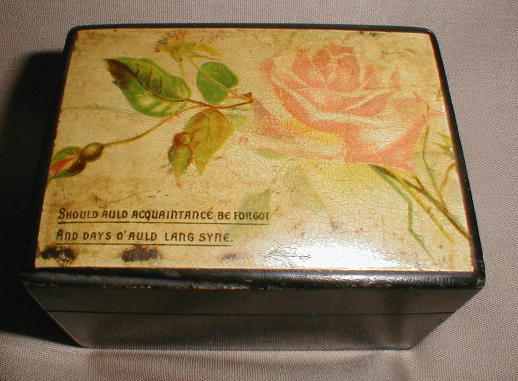 Small Black Lacquer Sewing Notion Box, Clark's Anchor Small Black Lacquer Sewing Notion Box, Clark's Anchor