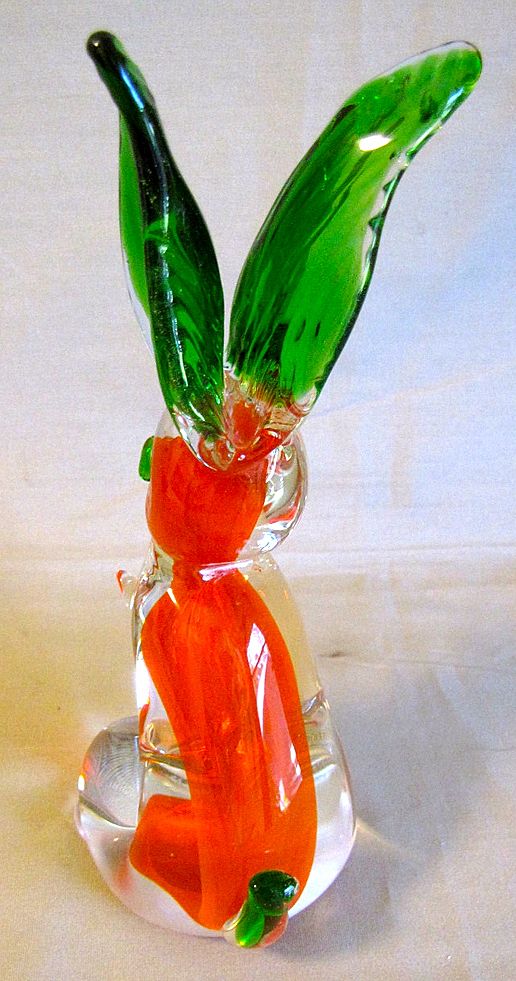 Vintage Art Glass Rabbit, Funky Colors of Green and Orange Vintage Art Glass Rabbit, Funky Colors of Green and Orange