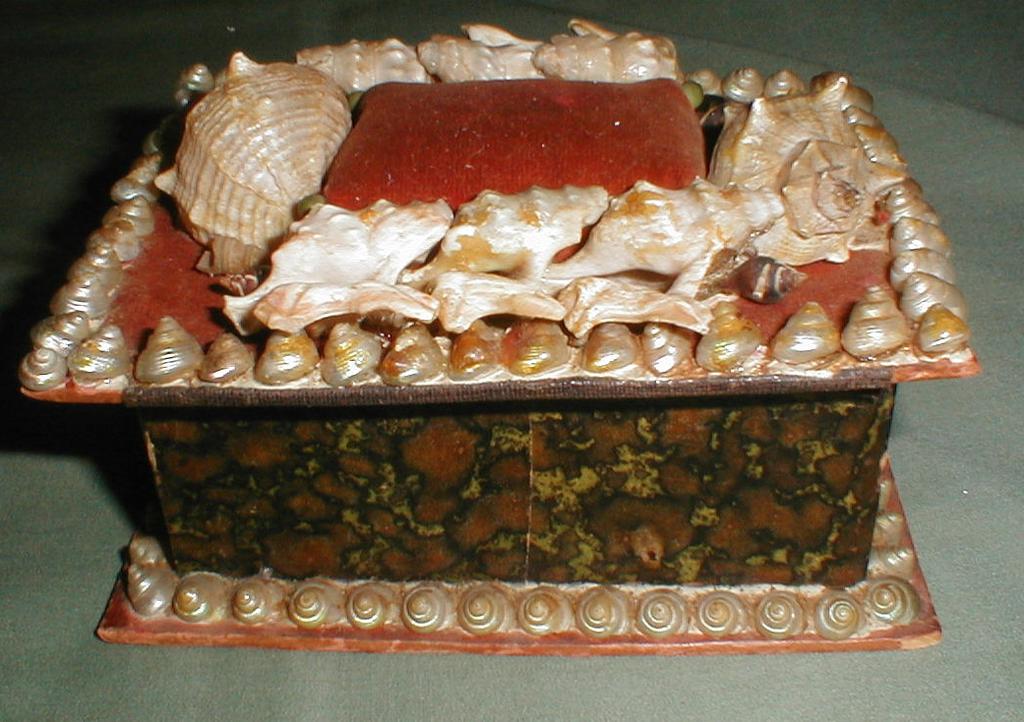 Lovely Victorian Shell Box, Pincushion on Top Lovely Victorian Shell Box, Pincushion on Top