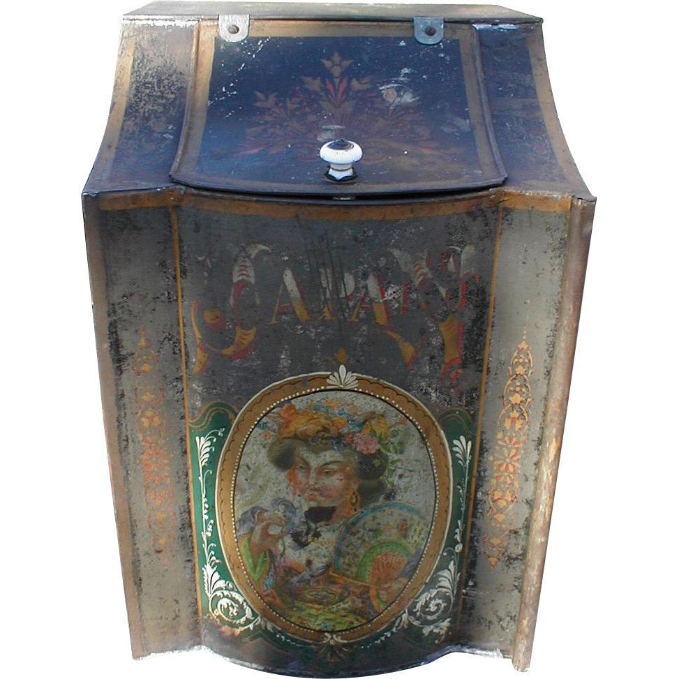 Lovely Large Store Counter Tea Bin, Oriental Tole Lovely Large Store Counter Tea Bin, Oriental Tole