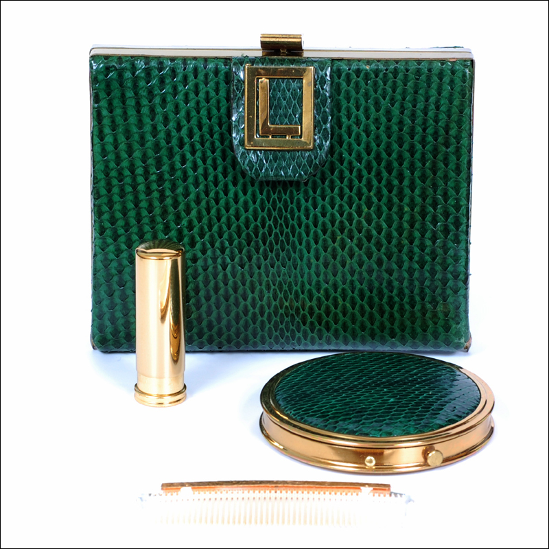 Rex Fifth Avenue Faux Skin Carry All with Powder Compact, Lipstick Case & Comb Rex Fifth Avenue Faux Skin Carry All with Powder Compact, Lipstick Case & Comb