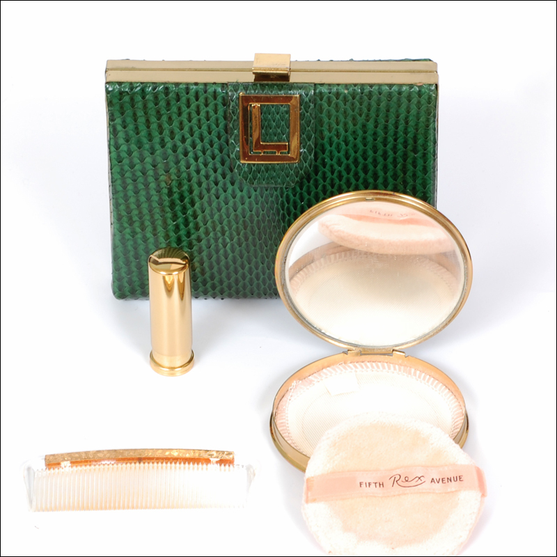 Rex Fifth Avenue Faux Skin Carry All with Powder Compact, Lipstick Case & Comb Rex Fifth Avenue Faux Skin Carry All with Powder Compact, Lipstick Case & Comb