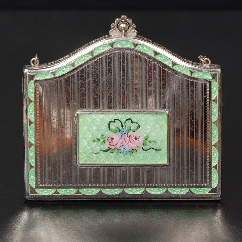 DFB Co. Enamel Powder & Rouge Compact with Lipstick Holder and Perfume Bottle DFB Co. Enamel Powder & Rouge Compact with Lipstick Holder and Perfume Bottle