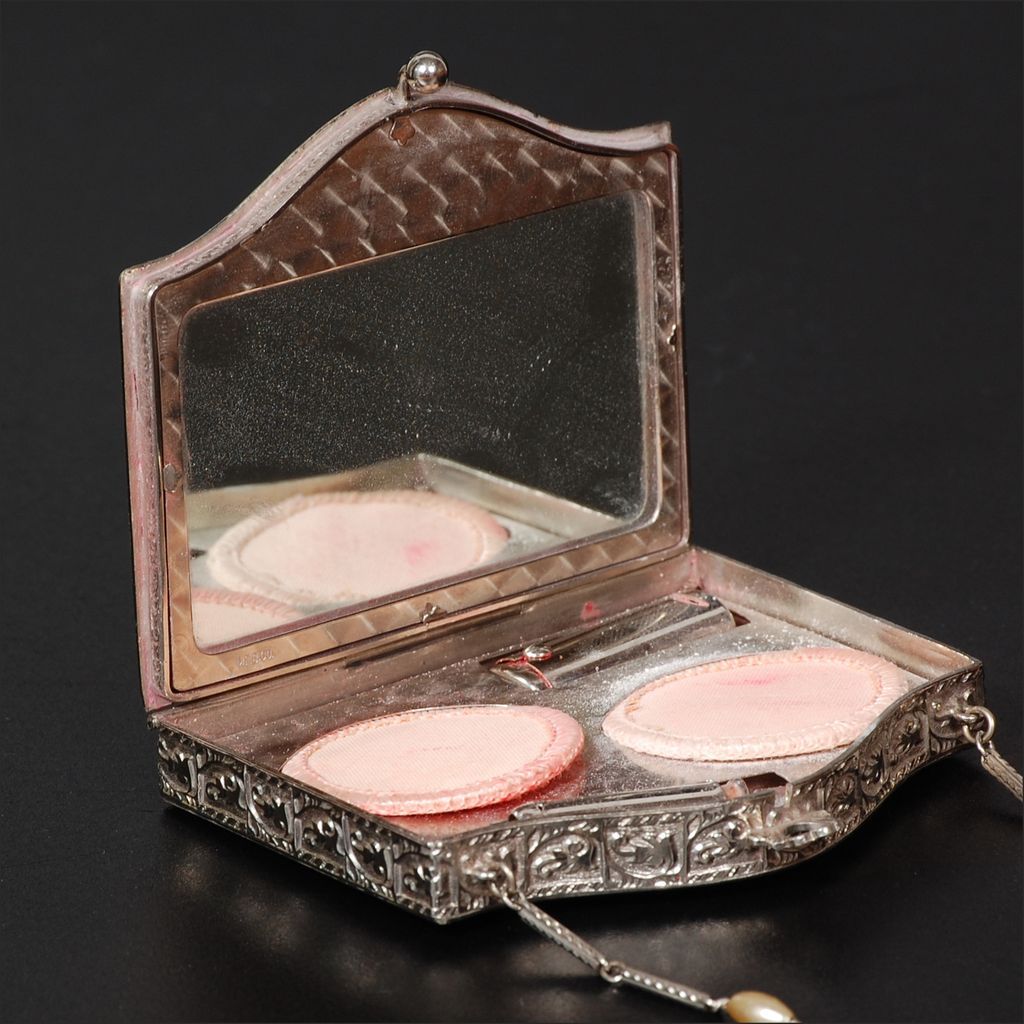 DFB Co. Enamel Powder & Rouge Compact with Lipstick Holder and Perfume Bottle DFB Co. Enamel Powder & Rouge Compact with Lipstick Holder and Perfume Bottle