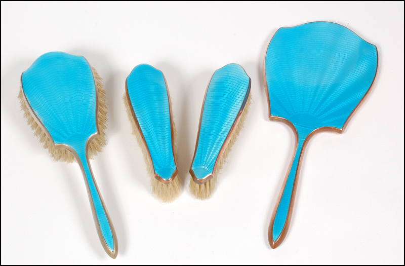 1920s Guilloche Enamel Mirror & Brush Set 1920s Guilloche Enamel Mirror & Brush Set