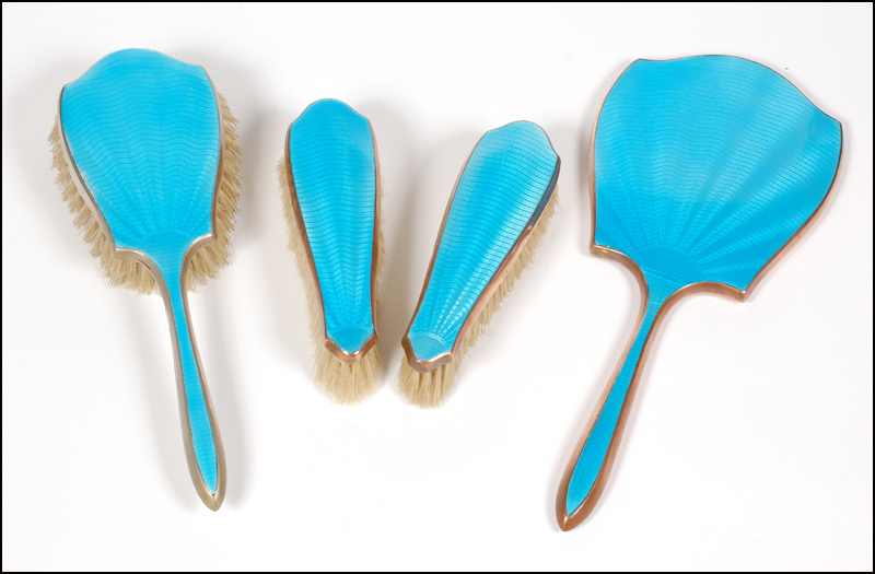 1920s Guilloche Enamel Mirror & Brush Set 1920s Guilloche Enamel Mirror & Brush Set