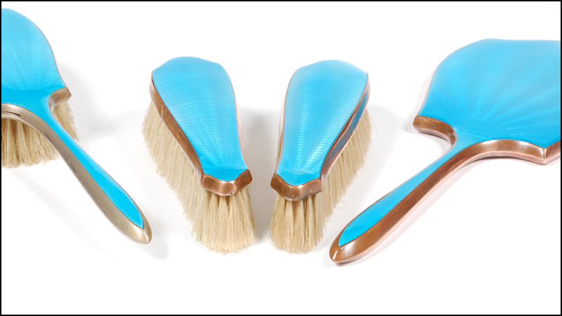 1920s Guilloche Enamel Mirror & Brush Set 1920s Guilloche Enamel Mirror & Brush Set