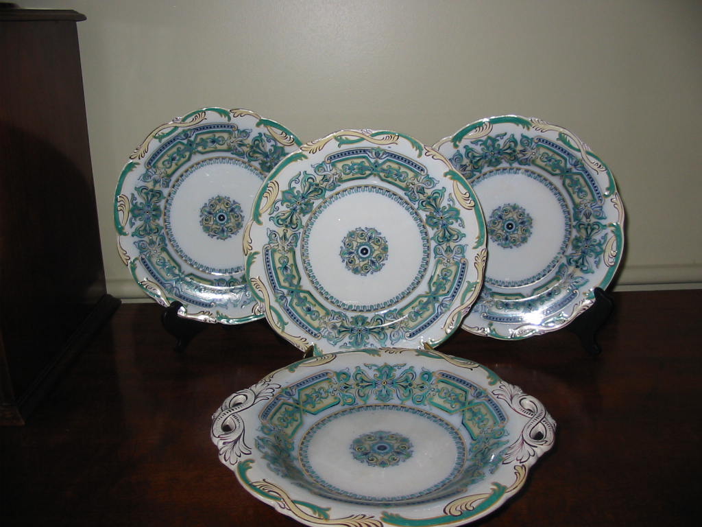 Three Minton Plates And Compote Dated 1842 Three Minton Plates And Compote Dated 1842
