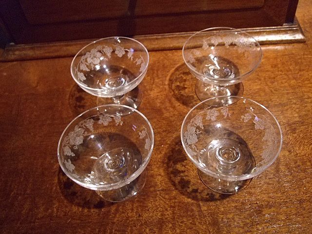 Set of Four Master Etched Pedestal Foot Salt Keeps Set of Four Master Etched Pedestal Foot Salt Keeps