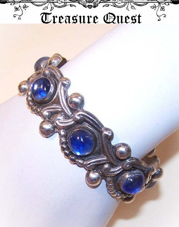 Vintage STERLING SILVER & Blue Glass Cuff Bracelet from Mexico! Vintage STERLING SILVER & Blue Glass Cuff Bracelet from Mexico!