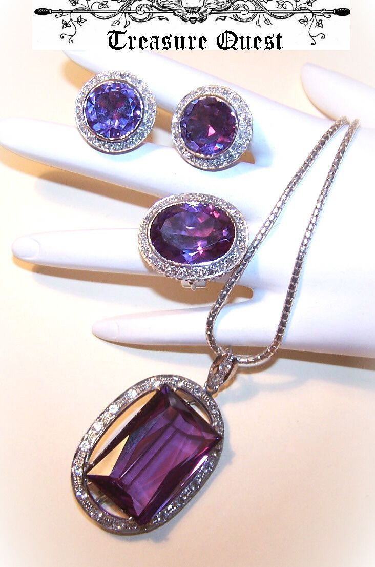 SPECTACULAR Custom Made 10K White Gold, 91.23CT TW Diamond & Amethyst Demi-Parure! SPECTACULAR Custom Made 10K White Gold, 91.23CT TW Diamond & Amethyst Demi-Parure!