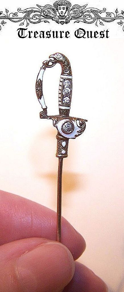 French ANTIQUE VICTORIAN 18K Gold, Enamel & Diamond Sword Stick Pin! French ANTIQUE VICTORIAN 18K Gold, Enamel & Diamond Sword Stick Pin!