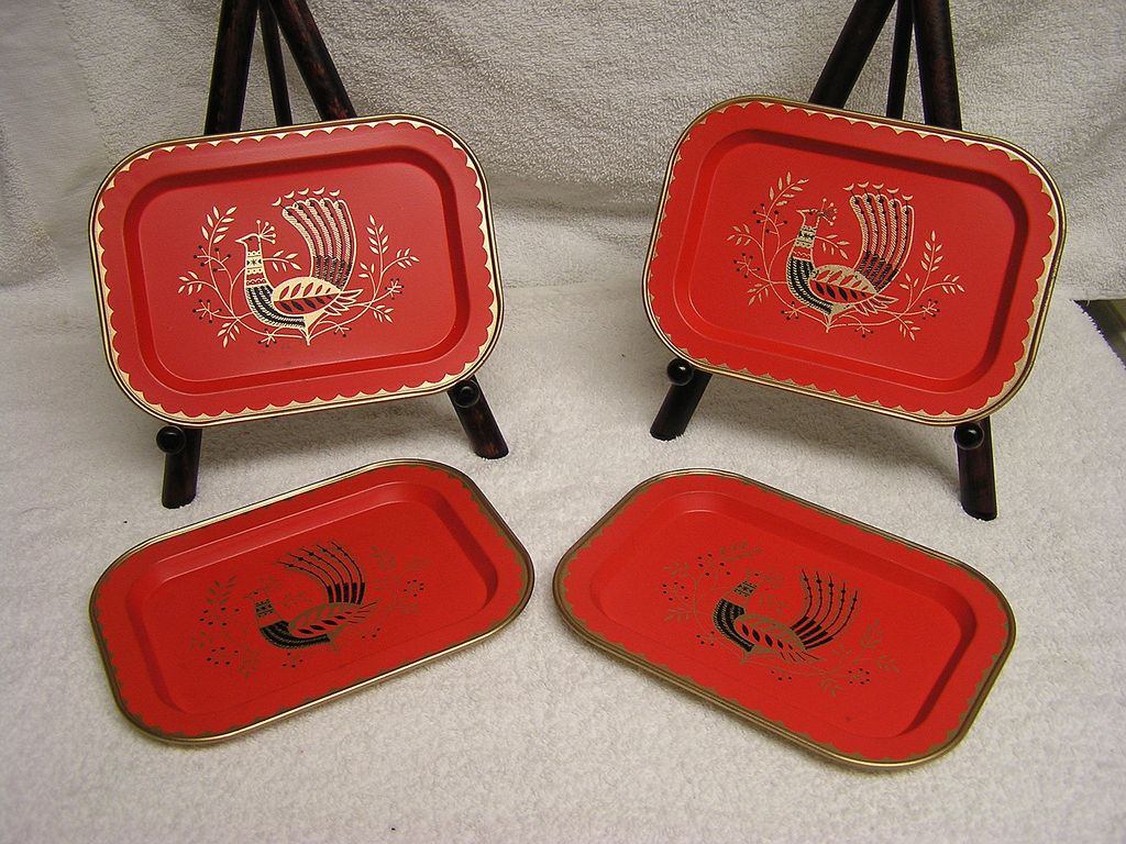 Vintage Metal Peacock Trays-Coasters or Cards Vintage Metal Peacock Trays-Coasters or Cards