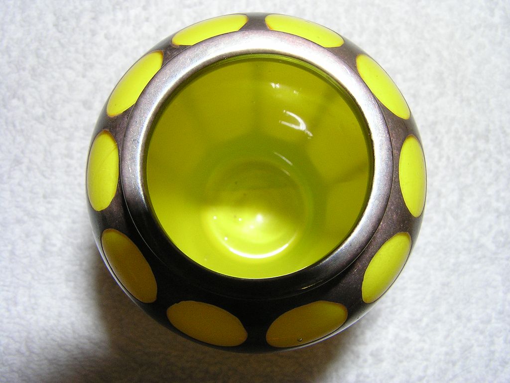 Vintage Yellow Glass Metal Designed Vase Vintage Yellow Glass Metal Designed Vase