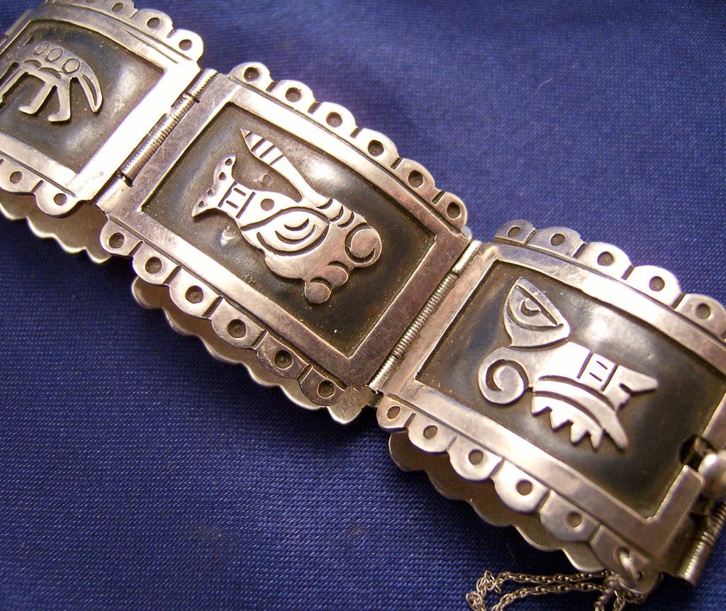 Los Ballesteros Taxco Sterling Animal Glyph Bracelet Los Ballesteros Taxco Sterling Animal Glyph Bracelet