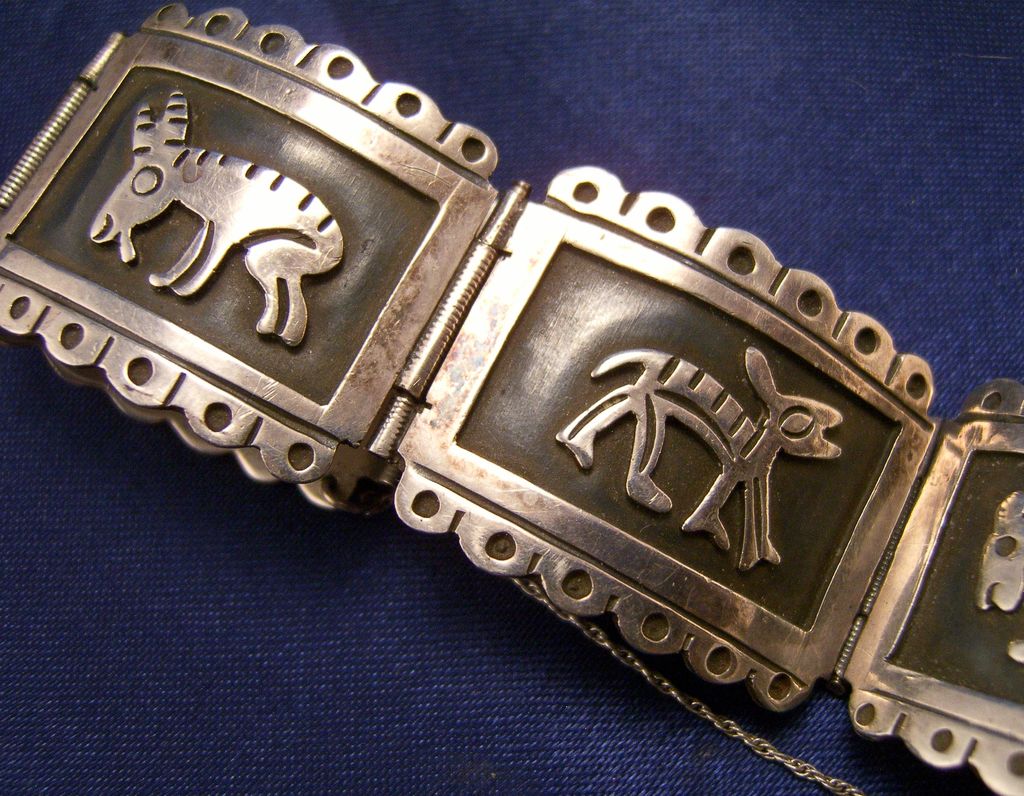 Los Ballesteros Taxco Sterling Animal Glyph Bracelet Los Ballesteros Taxco Sterling Animal Glyph Bracelet