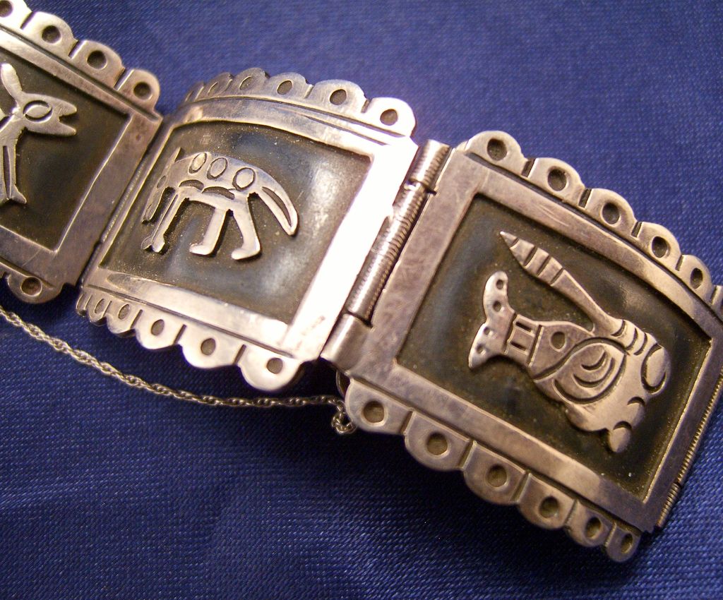 Los Ballesteros Taxco Sterling Animal Glyph Bracelet Los Ballesteros Taxco Sterling Animal Glyph Bracelet