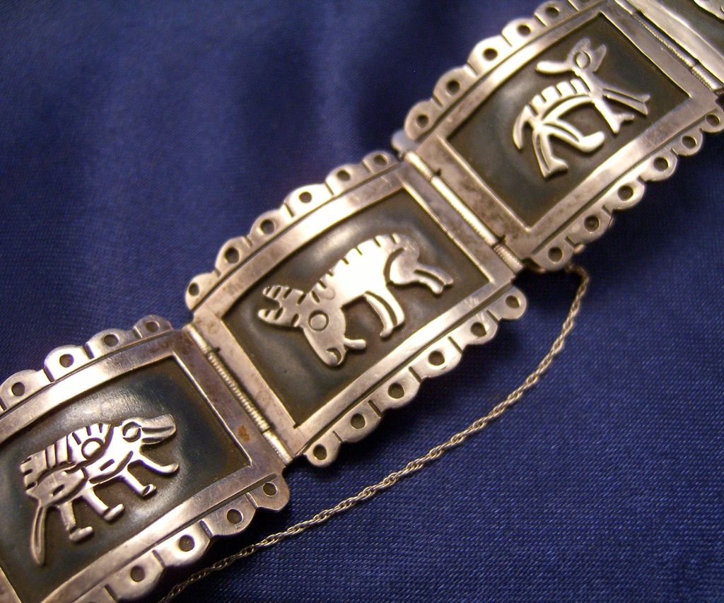Los Ballesteros Taxco Sterling Animal Glyph Bracelet Los Ballesteros Taxco Sterling Animal Glyph Bracelet
