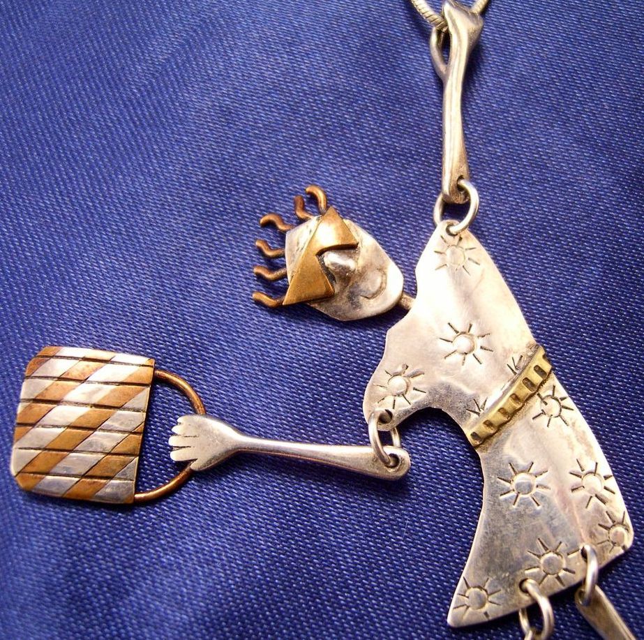 Crazy Lady Pendant Necklace ~ Sterling & Copper ~ AWESOME ~ Crazy Lady Pendant Necklace ~ Sterling & Copper ~ AWESOME ~