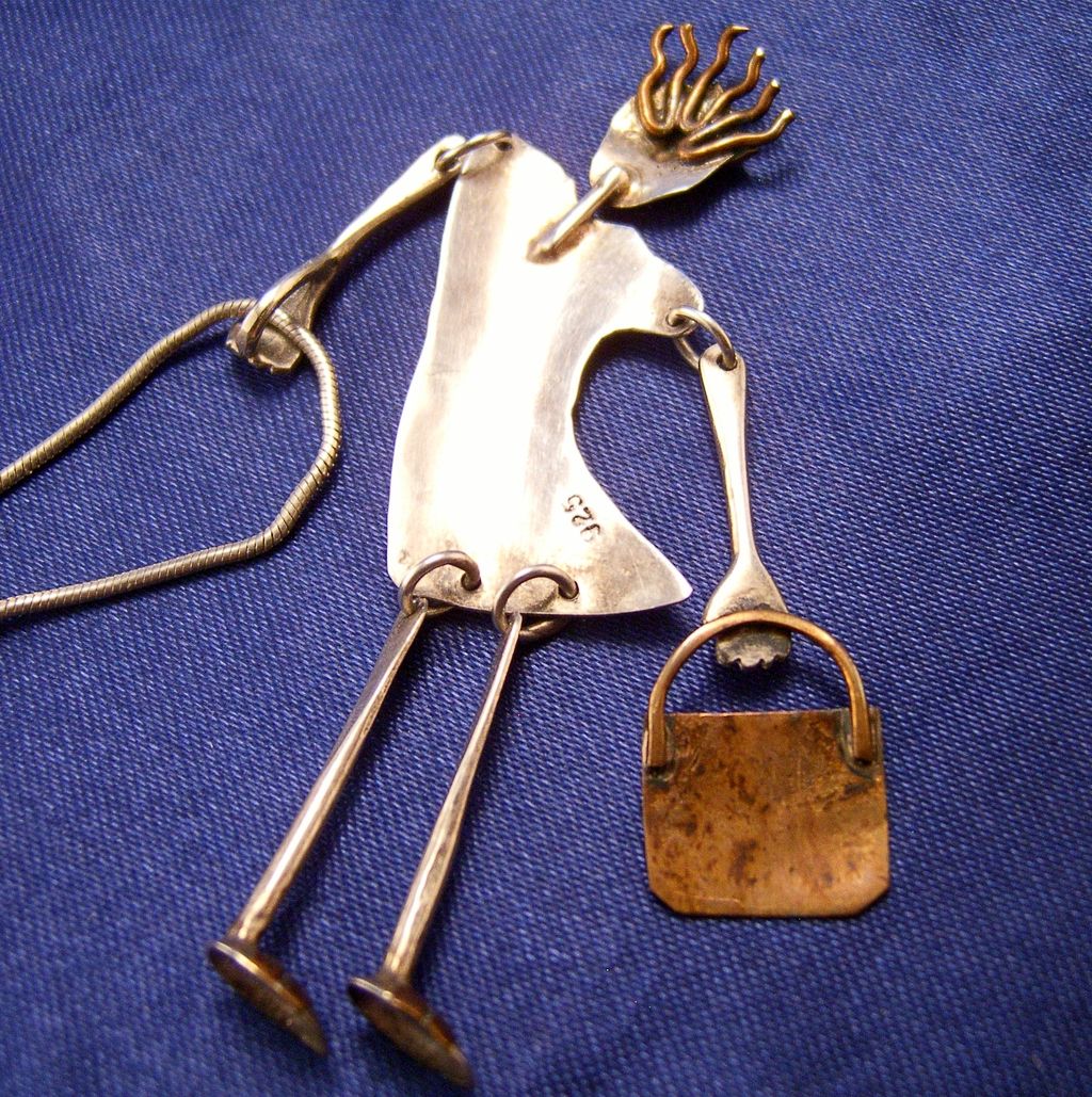 Crazy Lady Pendant Necklace ~ Sterling & Copper ~ AWESOME ~ Crazy Lady Pendant Necklace ~ Sterling & Copper ~ AWESOME ~