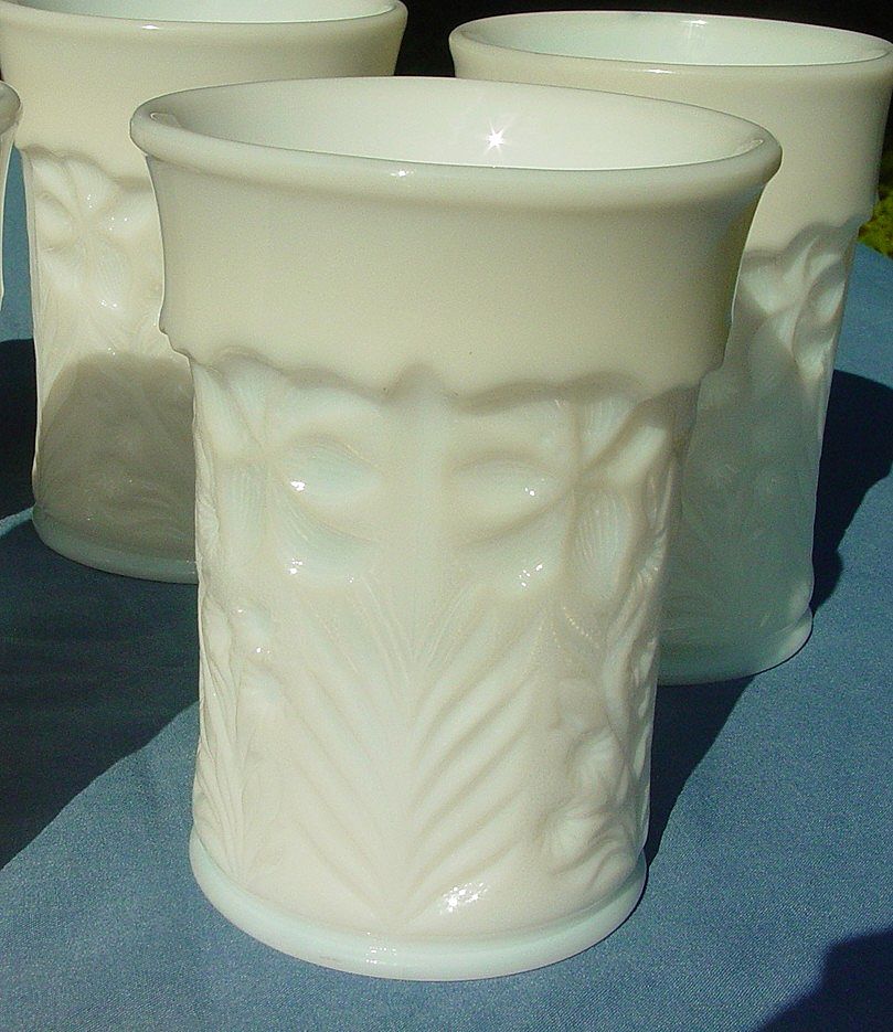 Six Milk Glass Tumblers - L. E. Smith Company - Dogwood Six Milk Glass Tumblers - L. E. Smith Company - Dogwood