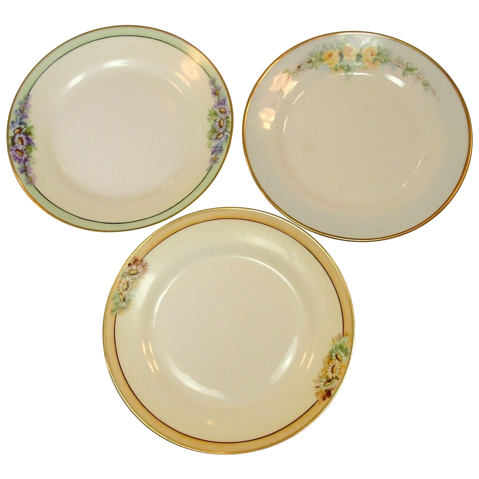 Nippon ~ Handpainted Plates ~ Set of Three ~ Gilt Trim Nippon ~ Handpainted Plates ~ Set of Three ~ Gilt Trim