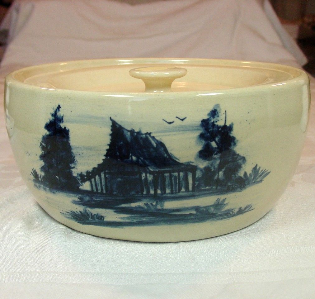 Paul Storie Pottery ~ Lidded Crock with Handpainted Scene ~ Signed Paul Storie Pottery ~ Lidded Crock with Handpainted Scene ~ Signed
