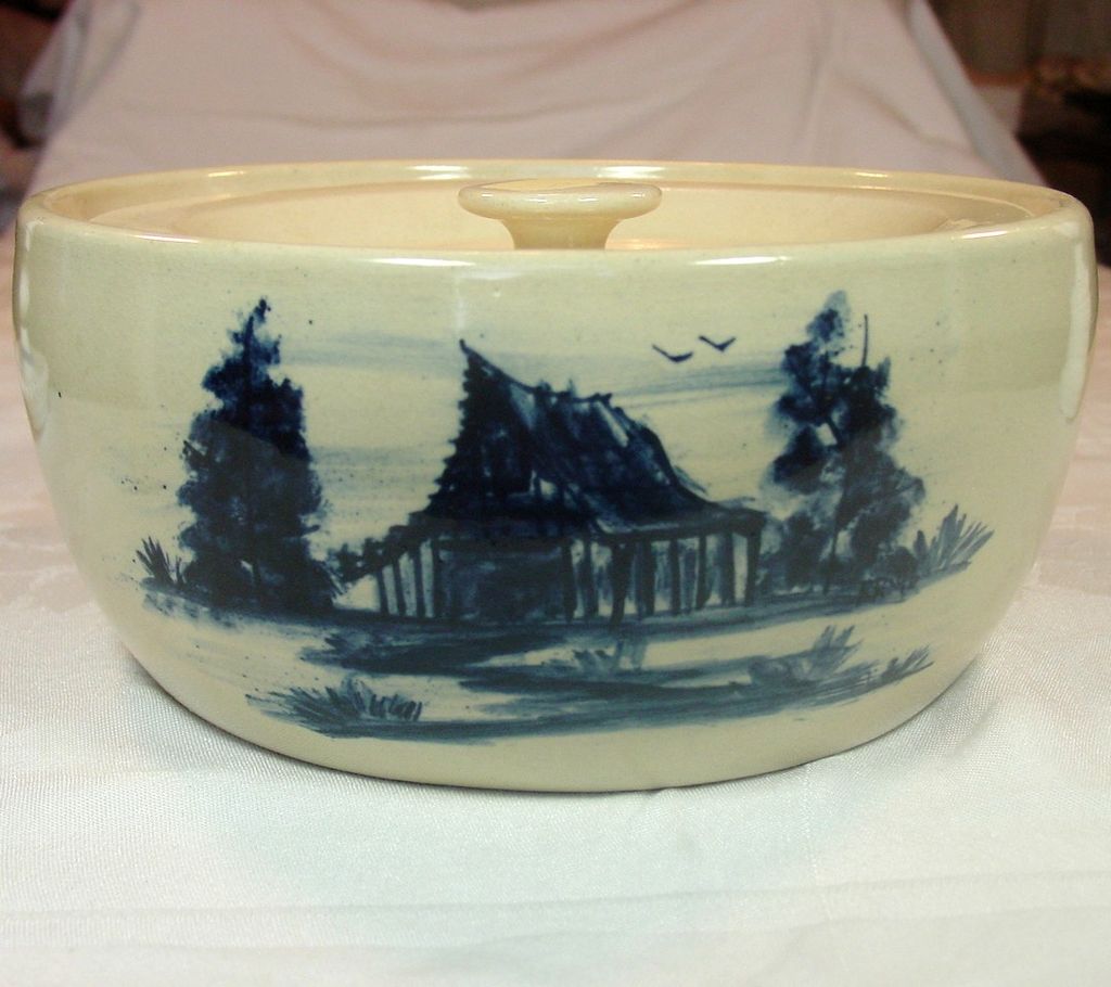 Paul Storie Pottery ~ Lidded Crock with Handpainted Scene ~ Signed Paul Storie Pottery ~ Lidded Crock with Handpainted Scene ~ Signed