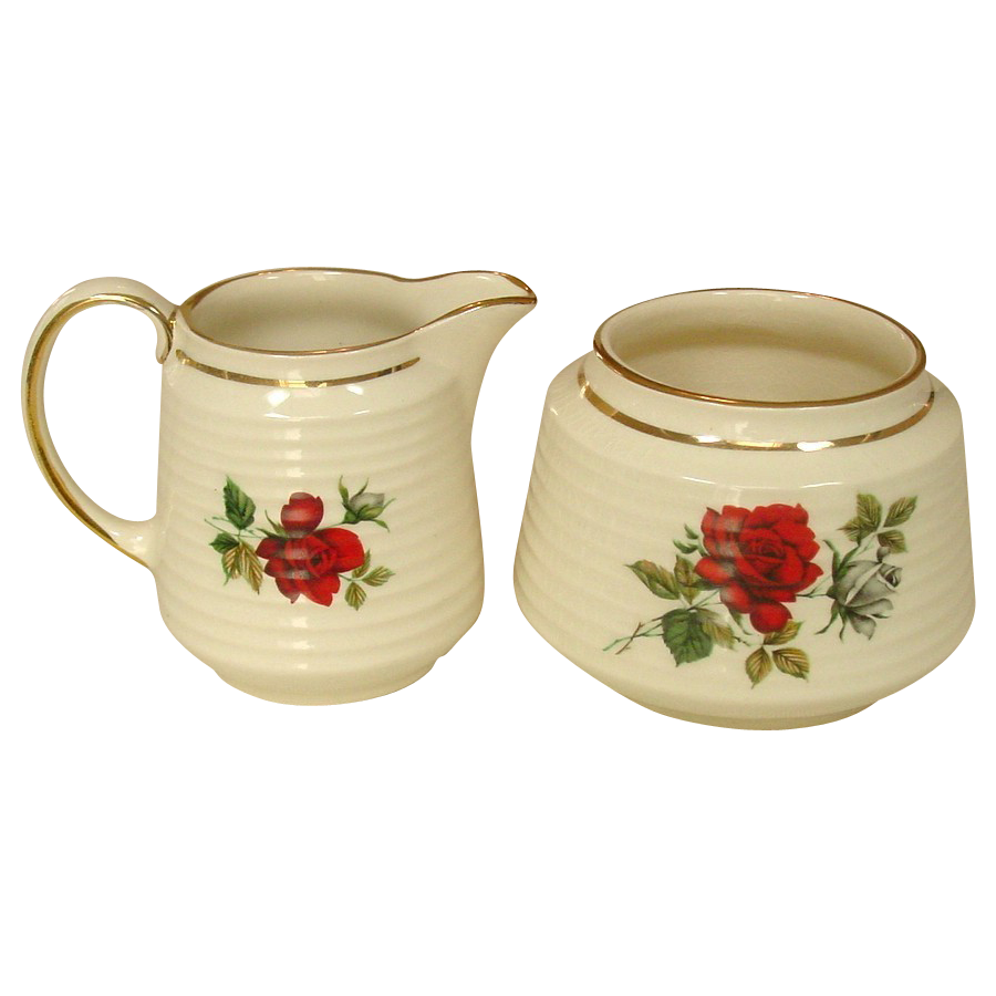 James Sadler and Sons, England ~ Open Sugar and Creamer ~ Red Rose James Sadler and Sons, England ~ Open Sugar and Creamer ~ Red Rose