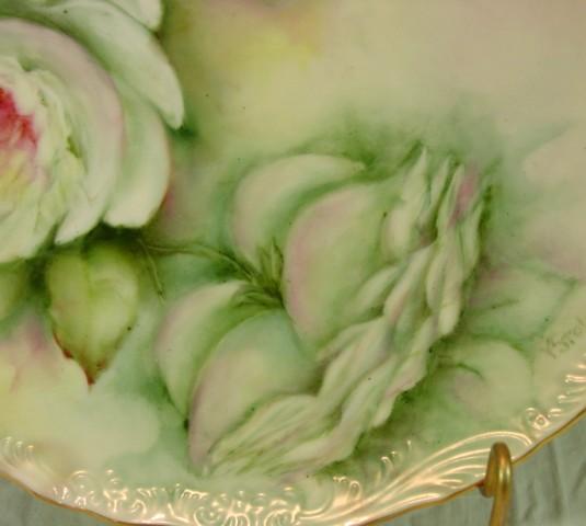 Handpainted Charger ~ Roses ~ Signed, V. Stolz Handpainted Charger ~ Roses ~ Signed, V. Stolz