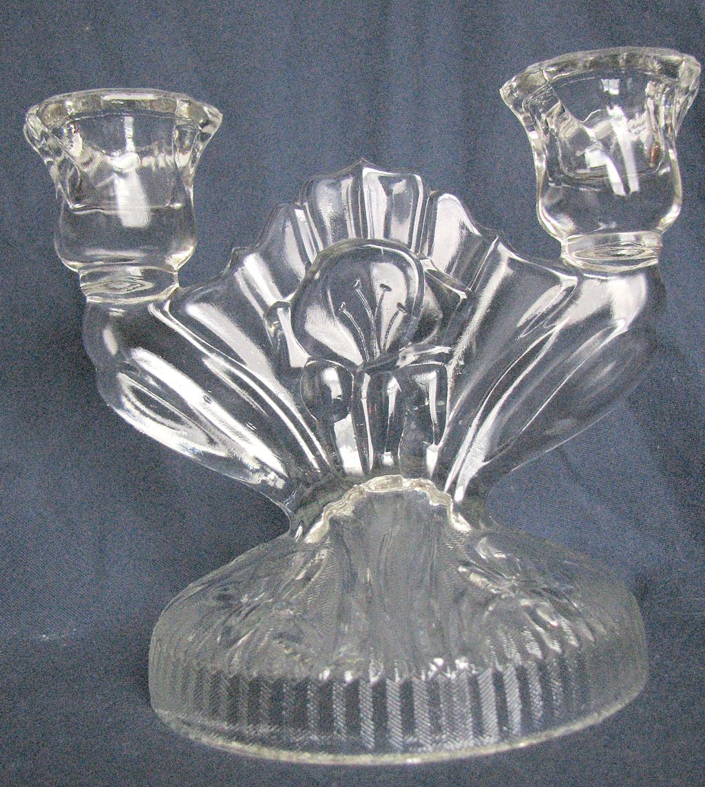 Jeanette Glass Iris and Herringbone candlestick set Jeanette Glass Iris and Herringbone candlestick set