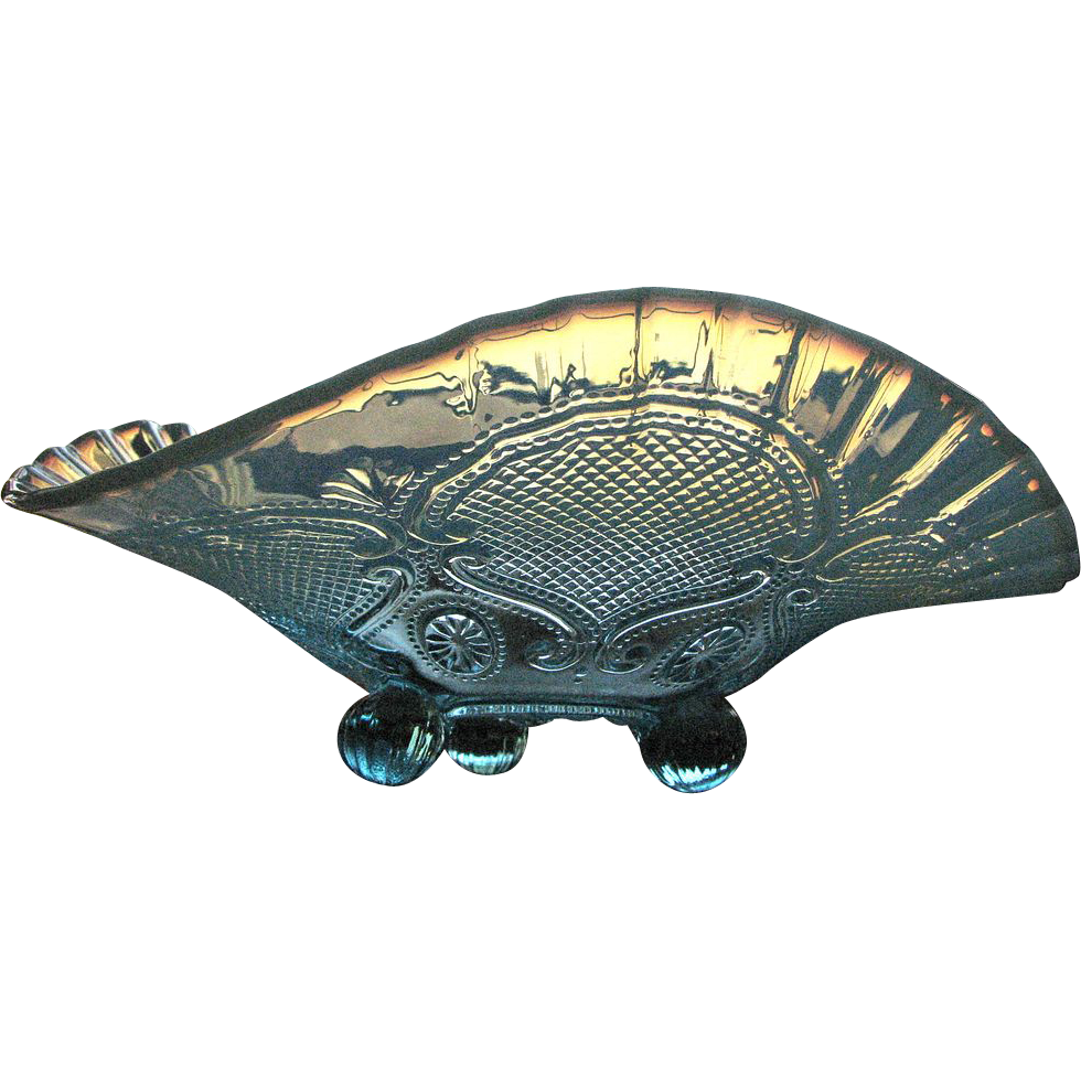 Northwood Glass opalescent blue 'Lattice Medallions' Victorian card receiver bowl Northwood Glass opalescent blue 'Lattice Medallions' Victorian card receiver bowl