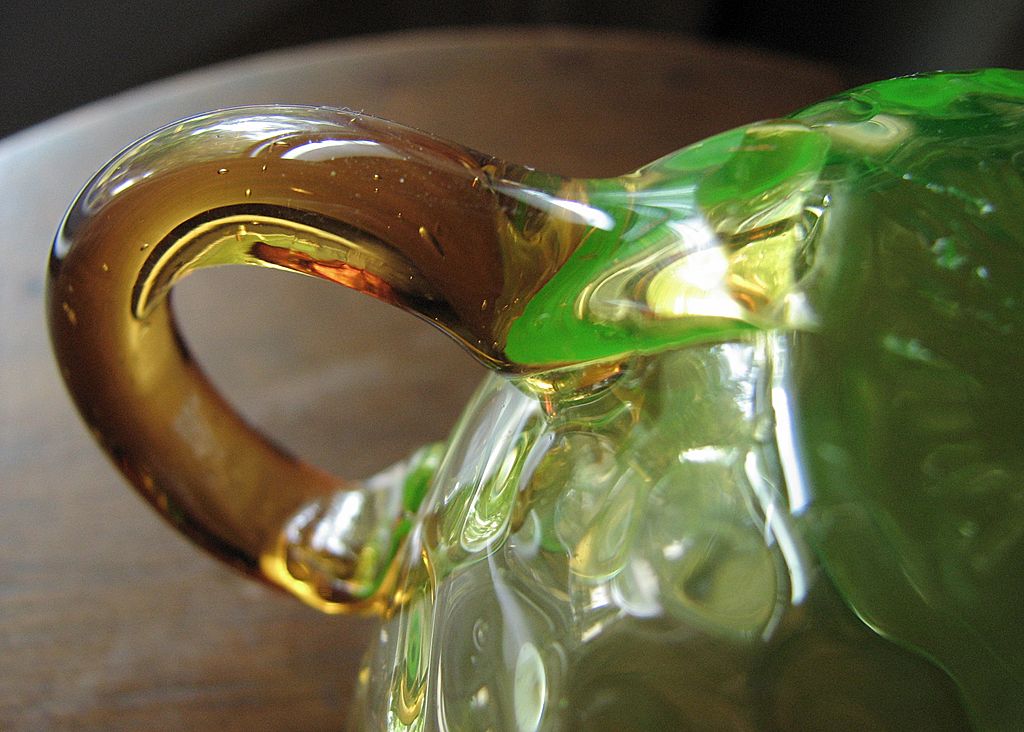 Victorian art glass canary with amber, thumbprint optic punch cup Victorian art glass canary with amber, thumbprint optic punch cup
