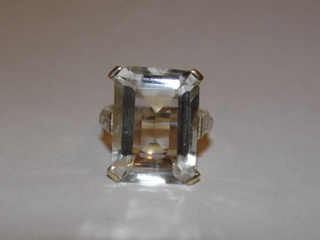 Massive 14 kt Gold Vermeil Sterling Silver Emerald Cut Rock Crystal Quartz Cocktail Ring Massive 14 kt Gold Vermeil Sterling Silver Emerald Cut Rock Crystal Quartz Cocktail Ring